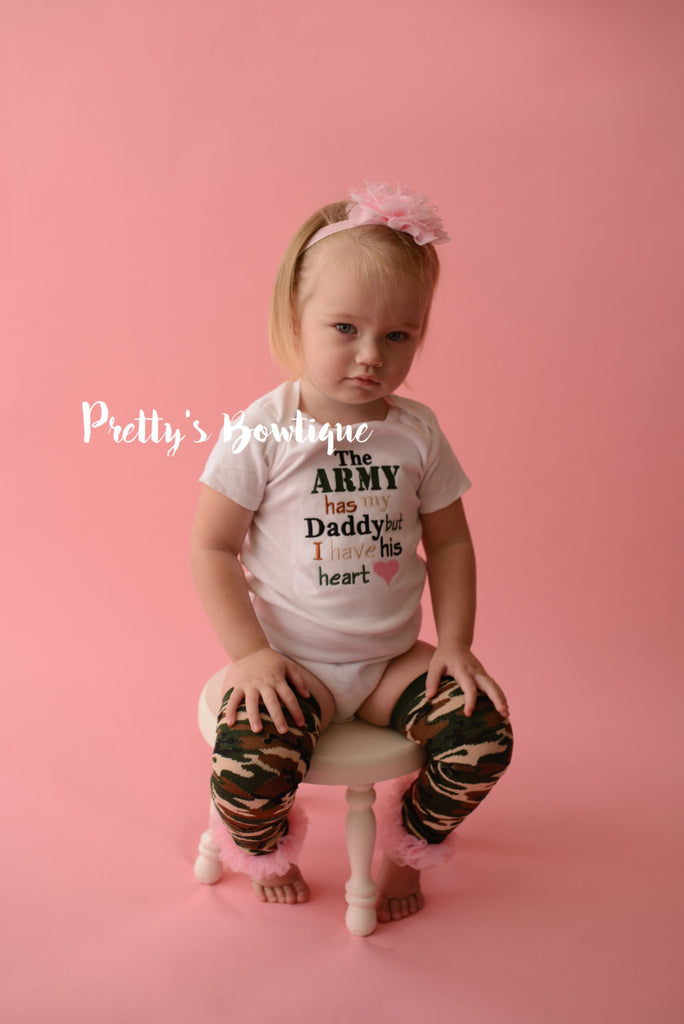 The Army has my Daddy but I have his heart Bodysuit or Shirt, legwarmers and headband.  Newborn and up - Pretty's Bowtique