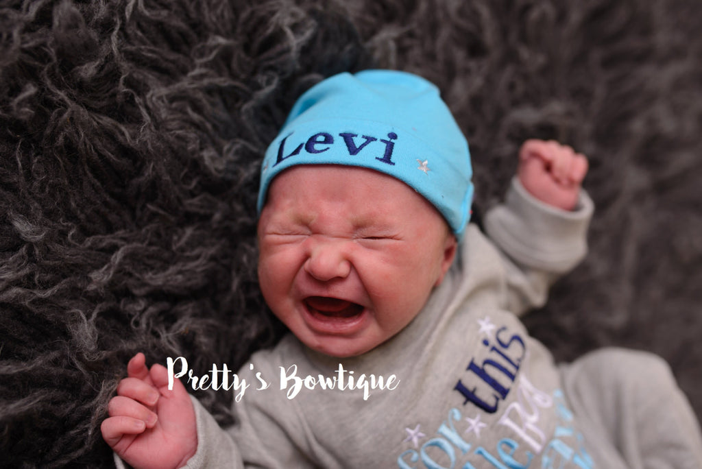Newborn Baby Romper Outfit -- Grey Infant Boy Romper -- For This Little Boy I or We Have Prayed - Baby Shower Gift -Personalized Hat - Pretty's Bowtique