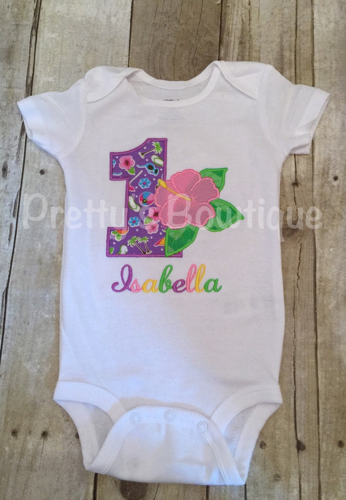 Hawaiian Luau Birthday Shirt any age or colors - Pretty's Bowtique