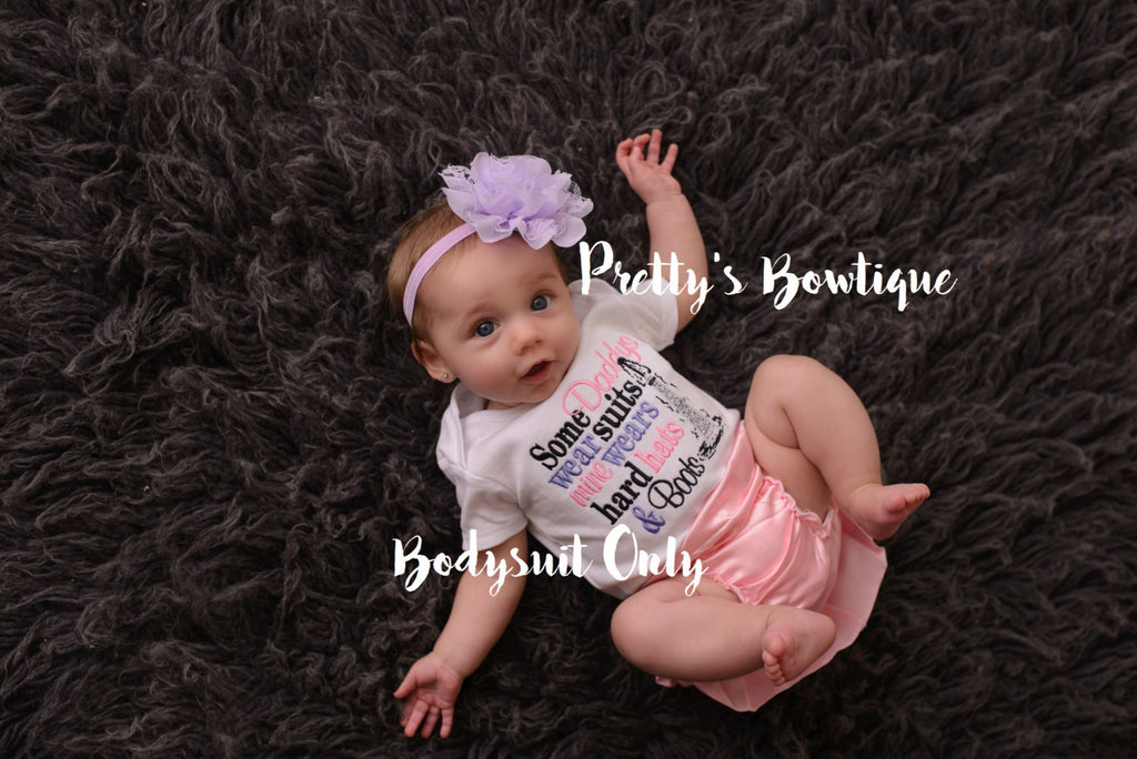 Some Daddys wear suits mine wears hard hats and boots. Bodysuit can customize colors - Pretty's Bowtique