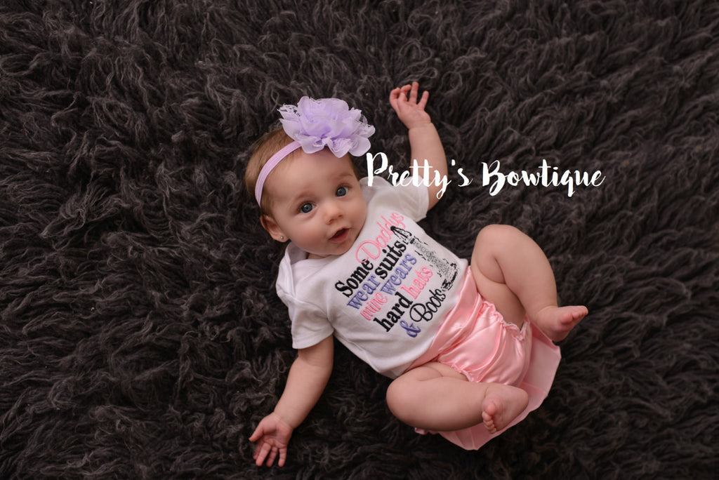 Girls Some Daddys wear suits mine wears hard hats and boots. Bodysuit or t-shirt, bloomer and flower can customize colors - Pretty's Bowtique