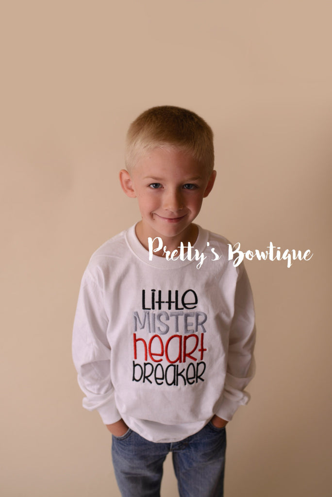 Boys Valentine's Shirt Little Mister heart breaker-- Boys Valentine shirt or bodysuit - Pretty's Bowtique