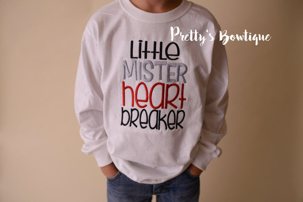 Boys Valentine's Shirt Little Mister heart breaker-- Boys Valentine shirt or bodysuit - Pretty's Bowtique