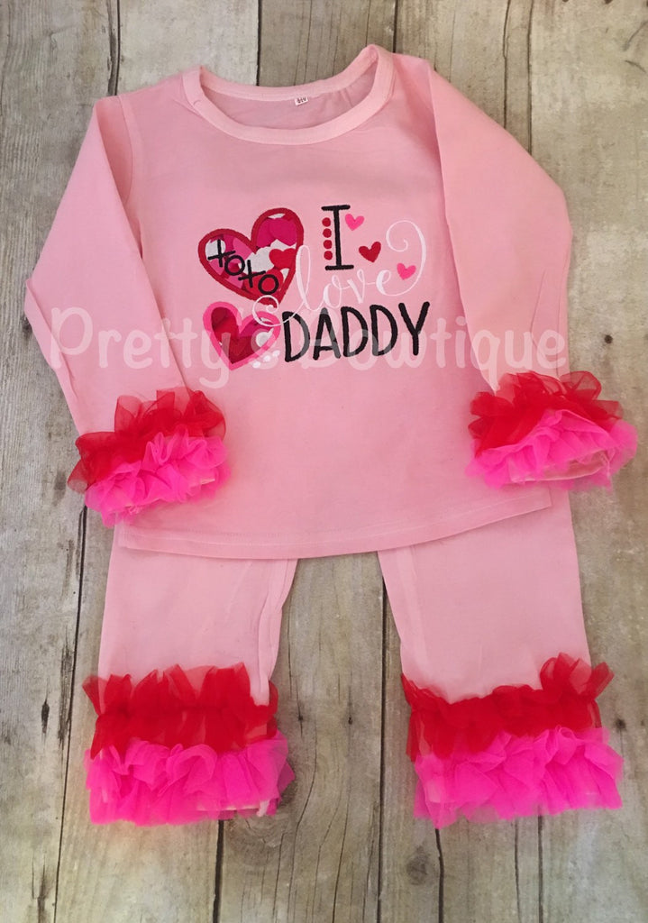 Valentines Day Outfit for Baby Girl & Kids – 2-Piece Set for Daddy -- I love Daddy - Pretty's Bowtique