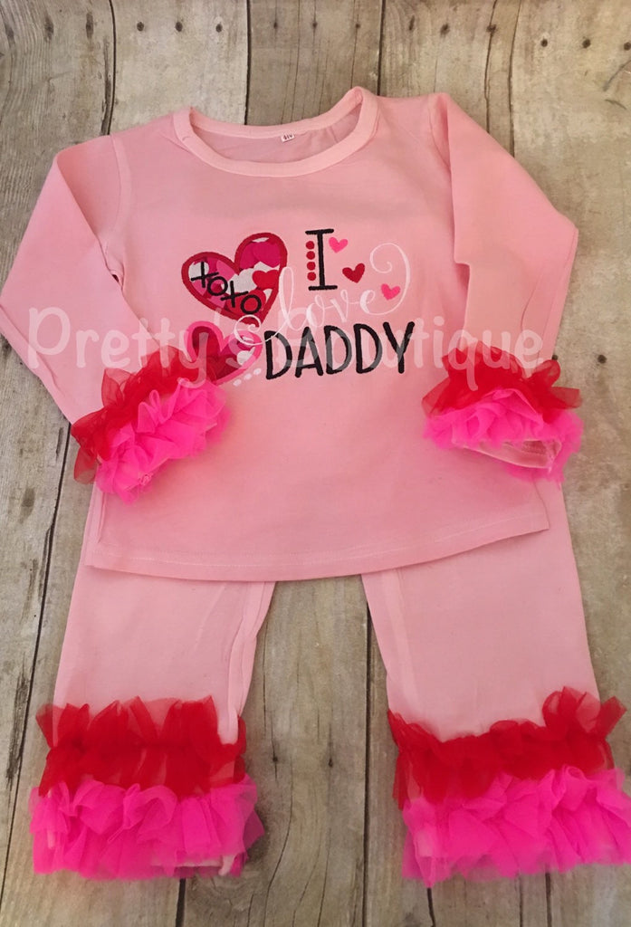 Valentines Day Outfit for Baby Girl & Kids – 2-Piece Set for Daddy -- I love Daddy - Pretty's Bowtique