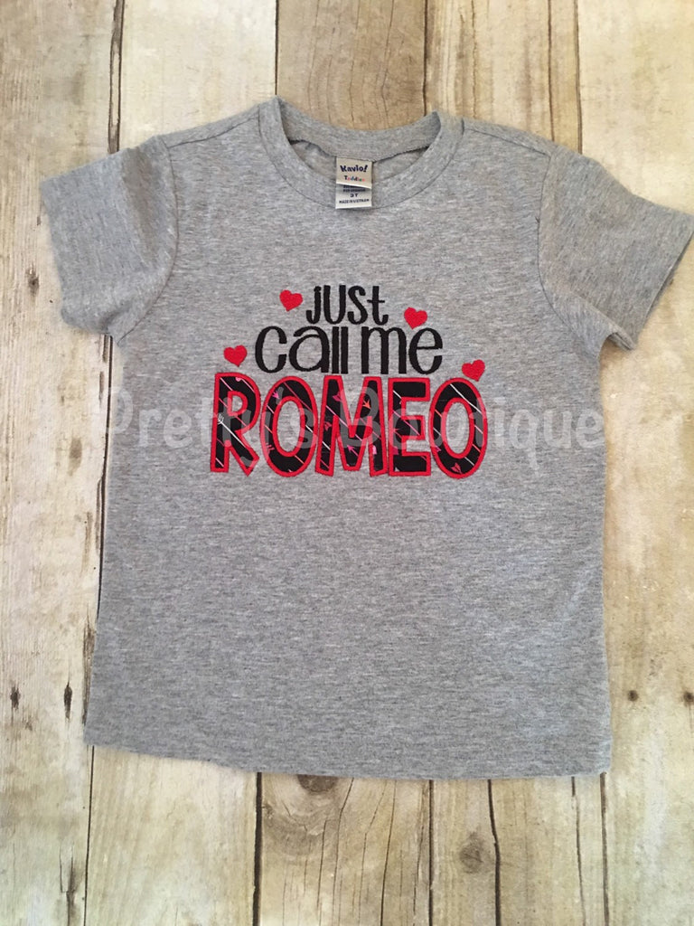 Boys Valentine's Shirt Just call me Romeo-- Boys Valentine shirt or bodysuit - Pretty's Bowtique