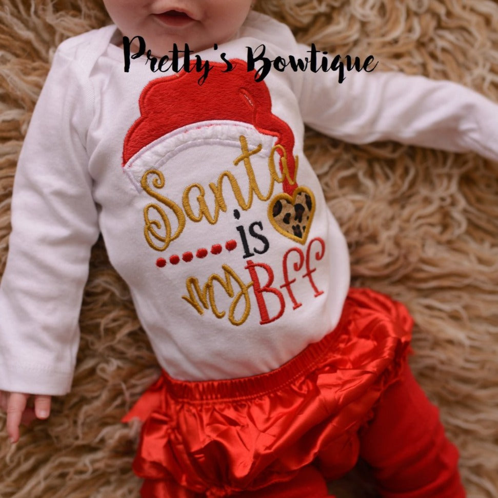 Santa is My BFF Christmas Kids Tshirt or Baby Bodysuit -- Sizes Newborn to Youth 14 - Pretty's Bowtique