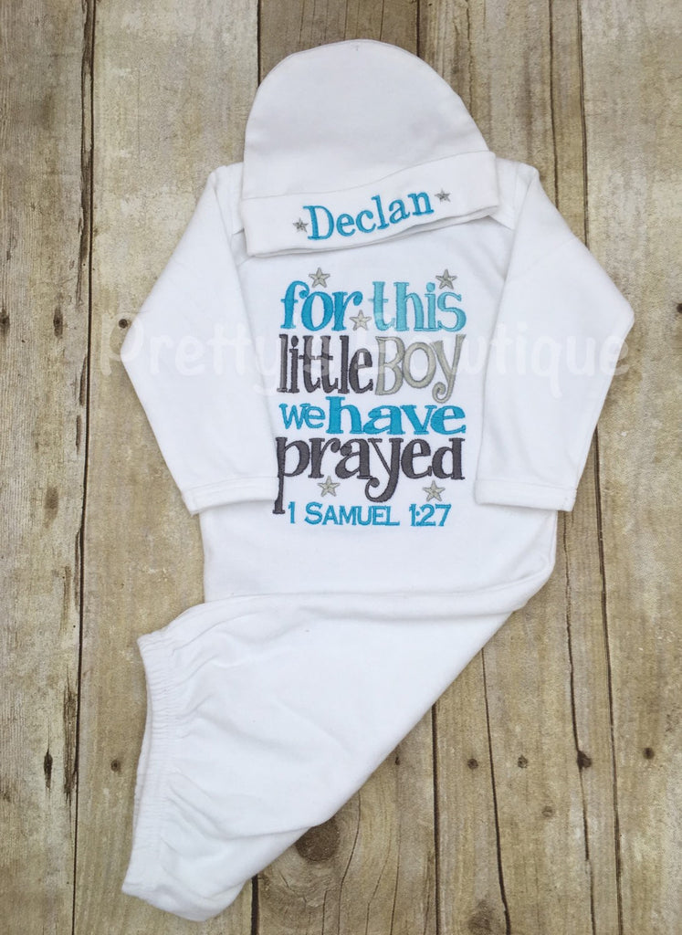 Newborn boy coming home outfit For this Little BOY I or WE have Prayed gown and hat - Pretty's Bowtique