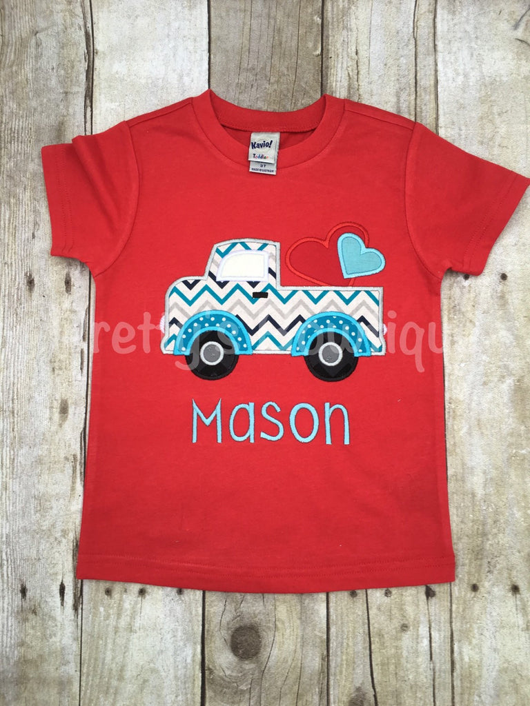 Boys Valentine's Shirt Pick up truck with hearts -- Boys Valentine shirt or bodysuit - Pretty's Bowtique