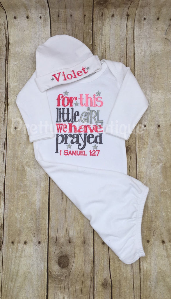 Newborn twins coming home outfit For this Little Boy or Girl I or WE have Prayed gown and hat - Pretty's Bowtique