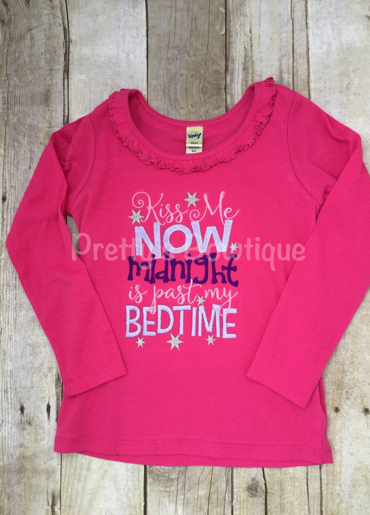 Girls New Year's bodysuit or shirt  - Kiss me now midnight is before my bedtime - Pretty's Bowtique