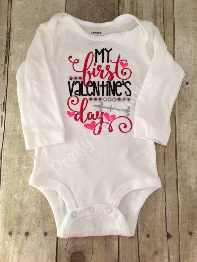 Baby Girls My 1st Valentines Day Shirt or Bodysuit-- Valentine's Shirt or bodysuit - Pretty's Bowtique