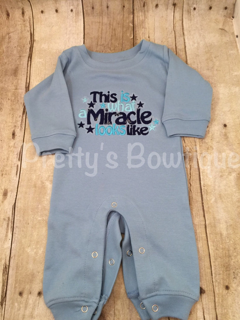 Baby Boy Outfit -- This is what a Miracle looks like Romper -- Newborn coming home outfit - Pretty's Bowtique