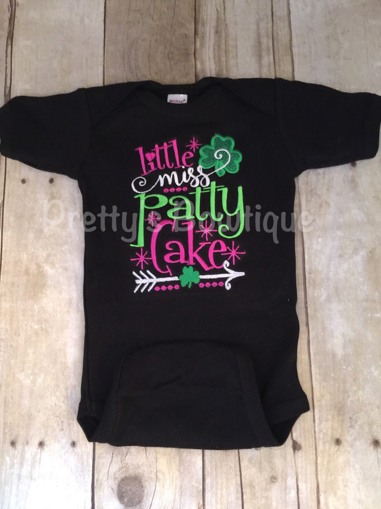 Girls St. Patricks day bodysuit or shirt --  Little miss Patty Cakes --  St. Patricks shirt -- baby girl bodysuit - Pretty's Bowtique
