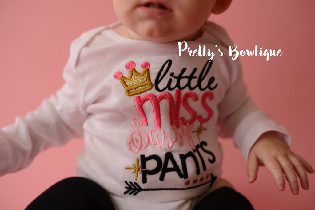 Girls Little Miss Sassy Pants Outfit -- Girls Little Miss Shirt, legwarmers, and headband -- Girls shirt or Bodysuit -- Girls T Shirt - Pretty's Bowtique