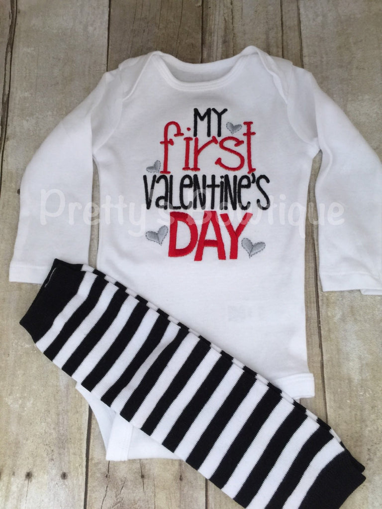 Baby Boys 1st Valentine's Day shirt or bodysuit and legwarmers - First Valentine's Day shirt or bodysuit -- Valentines boys shirt or bodysui - Pretty's Bowtique