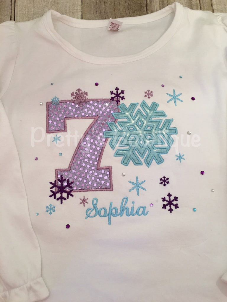 Girls Snowflake Birthday-- Winter Birthday Shirt -- Frozen Winter Wonderland birthday shirt custom Onerland - Pretty's Bowtique