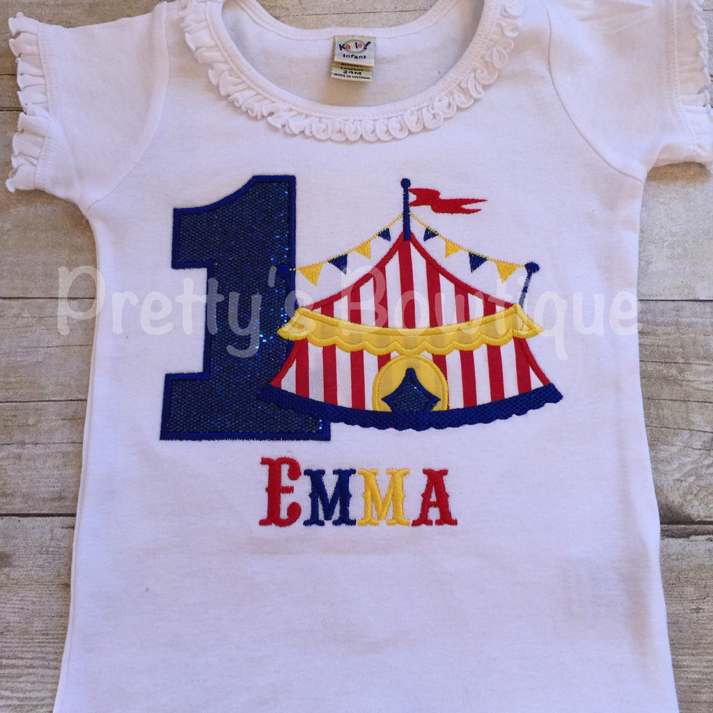 Girls Circus Birthday Shirt-- Circus Under the BIG tent shirt with AGE.  Perfect for a trip to the circus or a Circus party - Pretty's Bowtique