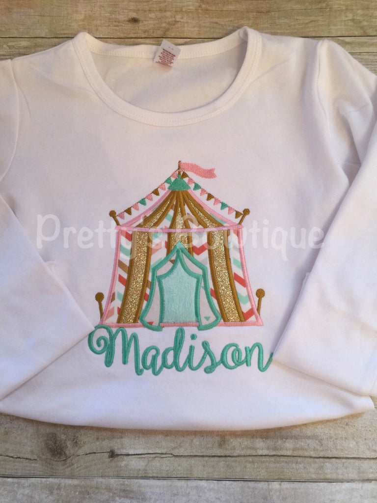 Girls Circus Birthday Shirt-- Circus Under the BIG tent shirt can add age. Perfect for a trip to the circus or a Circus party - Pretty's Bowtique