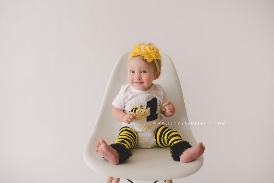 Girls Bumble bee Birthday outfit -- Bodysuit or t-shirt legwarmers and headband can do any age - Pretty's Bowtique