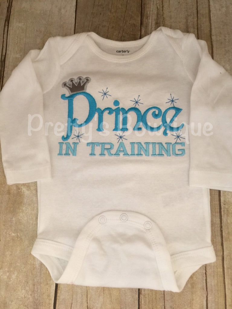 Baby Boy bodysuit Prince in training -- coming home outfit -- Homecoming Outfit Embroidered Bodysuit / T Shirt for Newborn, Toddler & Youth - Pretty's Bowtique