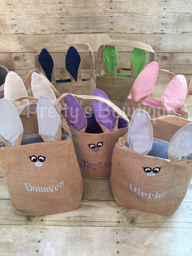 Burlap Bunny Basket-- Bunny face -- Personalized Easter Basket -- Bunny Ears  Bucket  -- Children's Easter Bucket -- Easter Pail personalize - Pretty's Bowtique