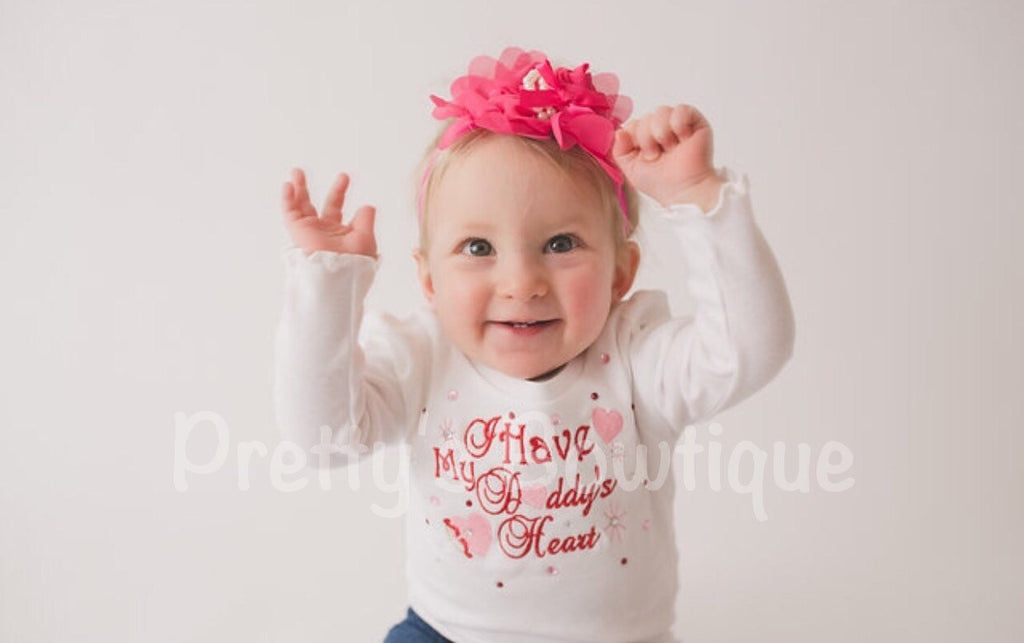 Girls Valentine's Shirt - I have my DADDY'S heart with bling shirt or bodysuit. Valentine's Day - Pretty's Bowtique