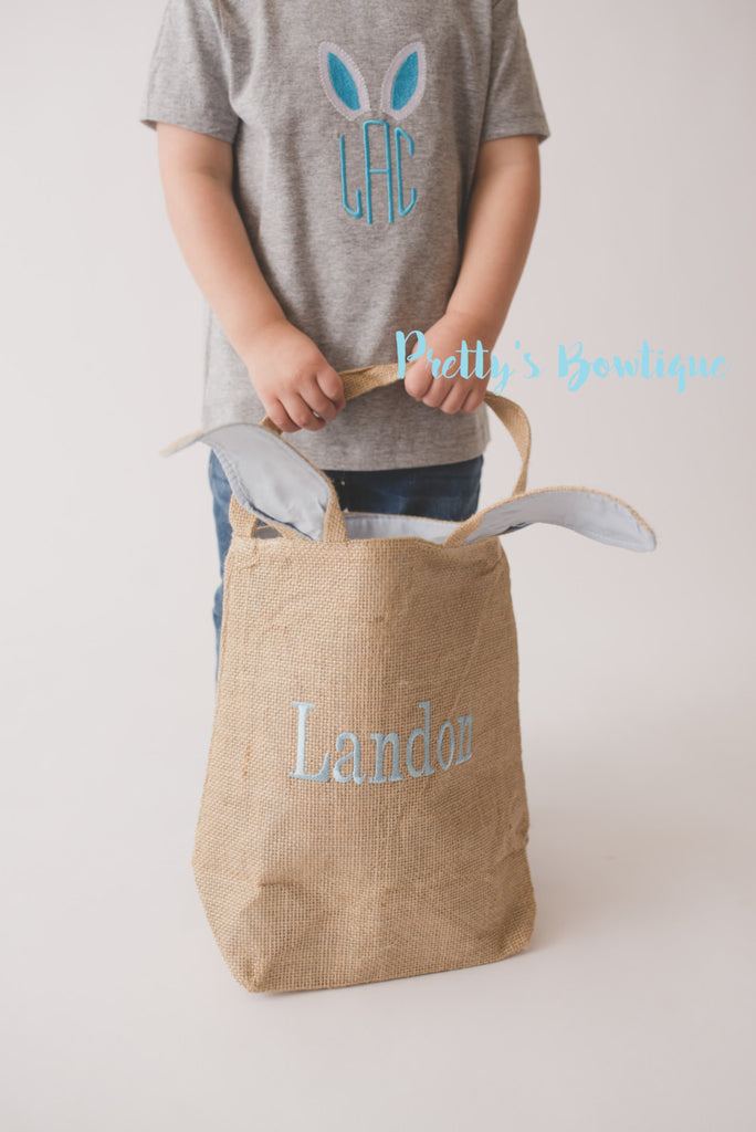 Burlap Bunny Basket-- Personalized Easter Basket -- Bunny Ears  Bucket  -- Children's Easter Bucket -- Easter Pail personalized - Pretty's Bowtique