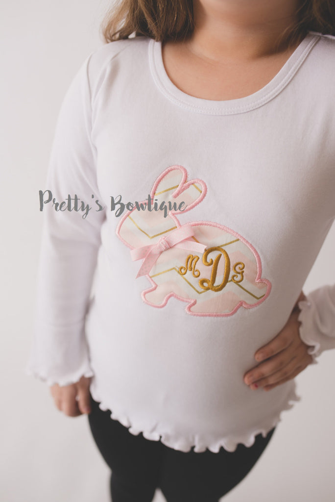 Girls Easter Shirt -- Girls Easter monogram Bunny shirt or Bodysuit -- Girls T Shirt -- Monogram easter shirt - Pretty's Bowtique