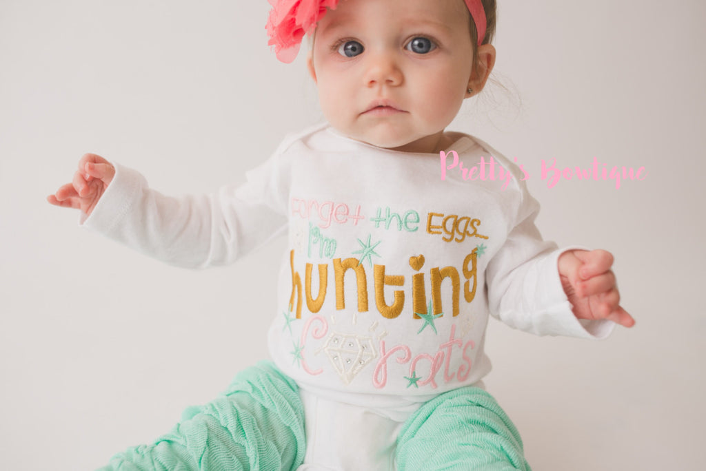 Girls Easter outfit -- Forget the eggs I'm hunting carats outfit -- First Easter outfit shirt, headband, and legwamers - Pretty's Bowtique