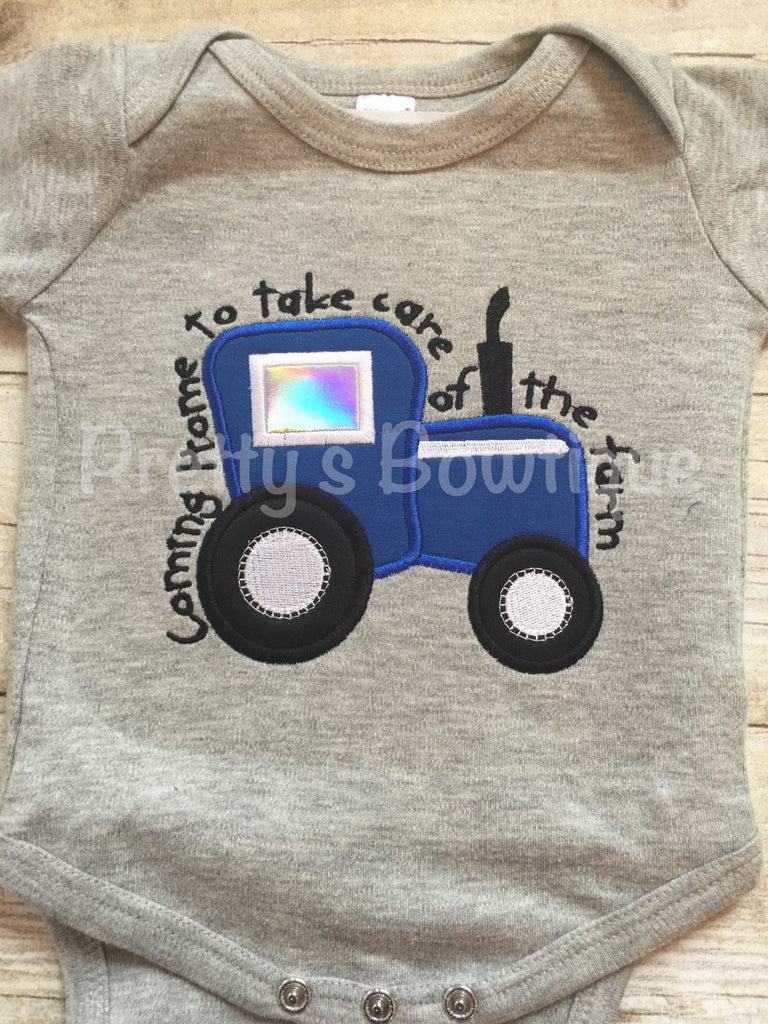 Baby Boy Coming Home Outfit -- Coming home to take care of the farm bodysuit - Pretty's Bowtique