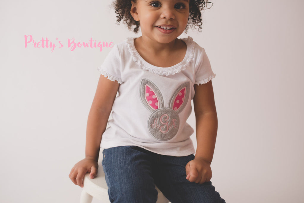Girls Easter Shirt -- Girls Easter monogram Bunny shirt or Bodysuit -- Girls T Shirt -- Monogram easter shirt - Pretty's Bowtique