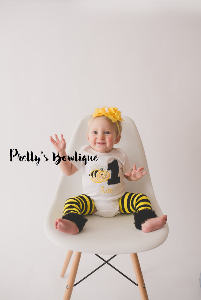 Girls Bumble bee Birthday outfit -- Bodysuit or t-shirt legwarmers and headband can do any age - Pretty's Bowtique