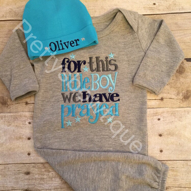 Newborn boy coming home outfit For this Little BOY I or WE have Prayed gown and hat - Pretty's Bowtique