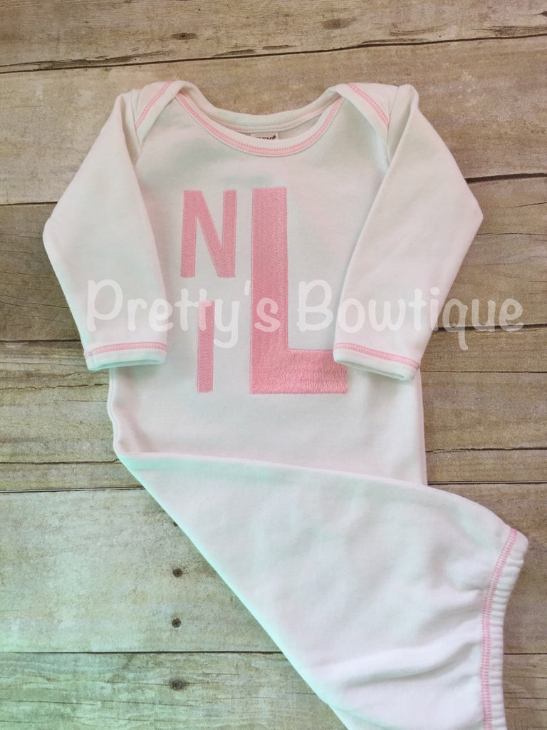 Girls Coming home outfit  Monogram gown~Monogramed newborn gown - Pretty's Bowtique