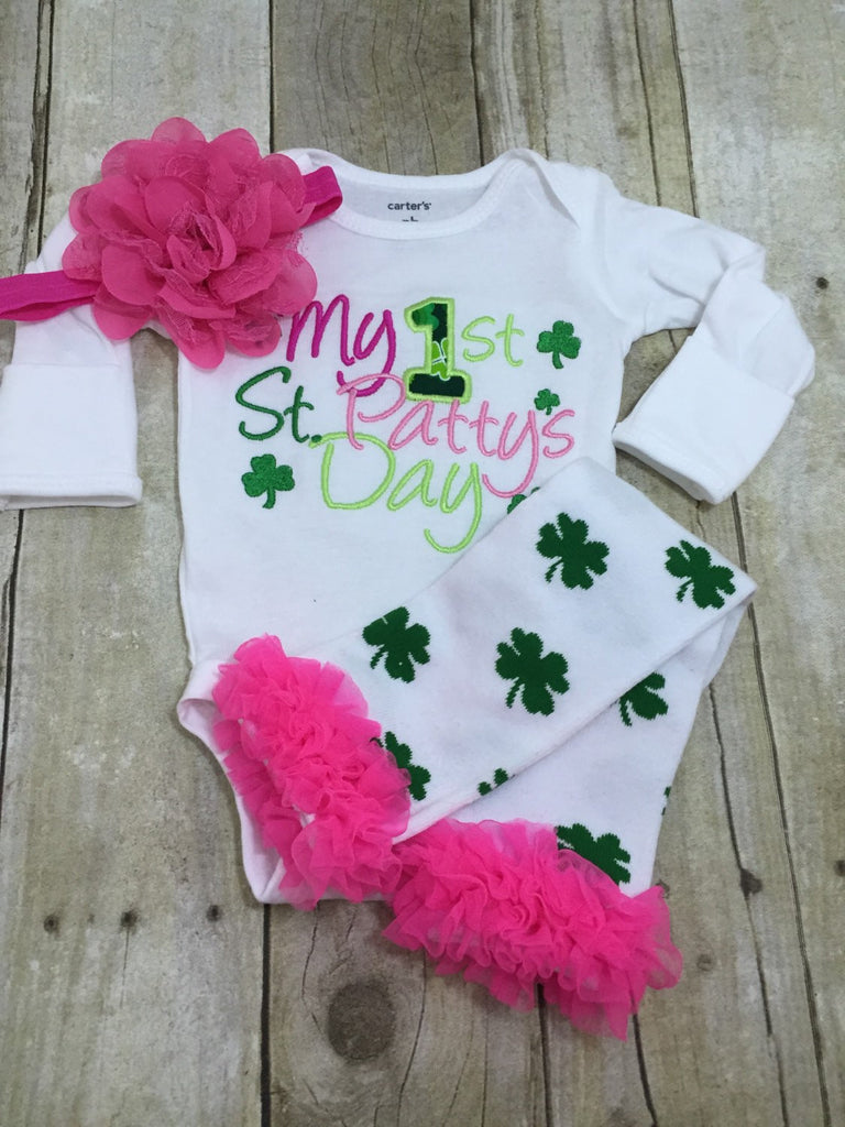 St. Patricks Day outfit shirt, legwarmers, and headband - Pretty's Bowtique