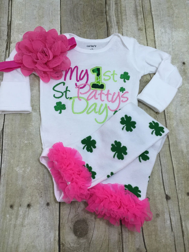 St. Patricks Day outfit shirt, legwarmers, and headband - Pretty's Bowtique