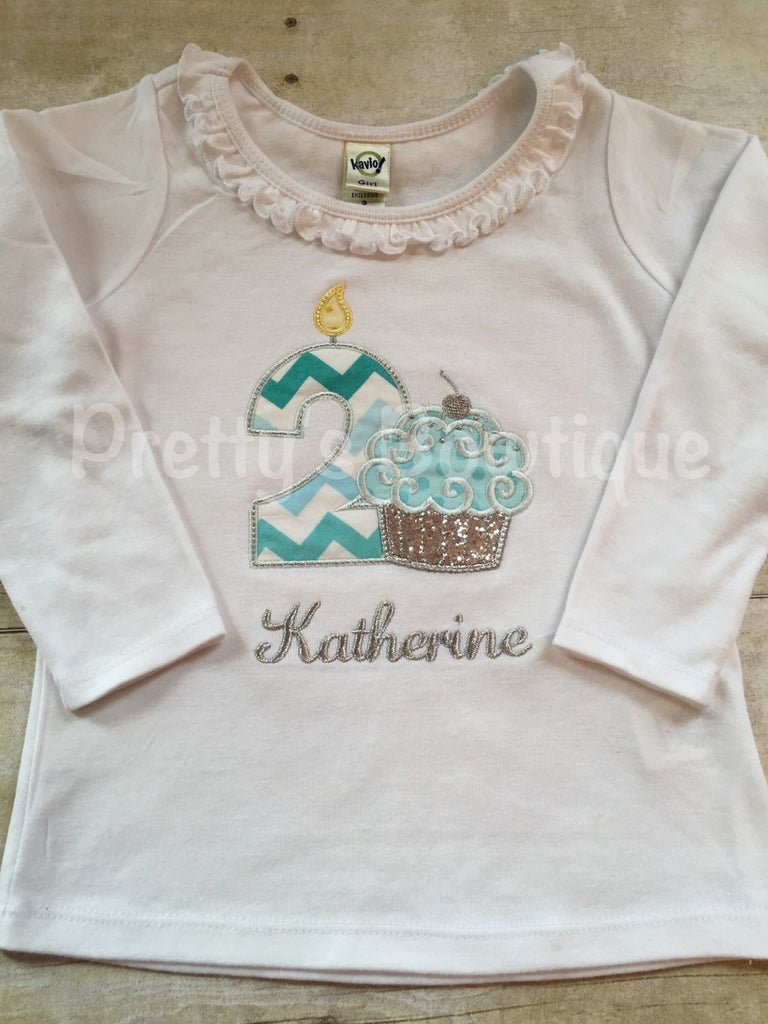 Girls cupcake birthday shirt or bodysuit  -- Shabby Chic Cupcake birthday shirt any age -- Girls 1st Birthday shirt - Pretty's Bowtique