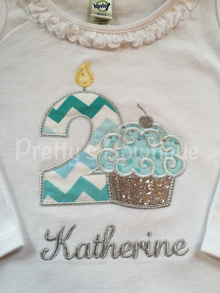 Girls cupcake birthday shirt or bodysuit  -- Shabby Chic Cupcake birthday shirt any age -- Girls 1st Birthday shirt - Pretty's Bowtique