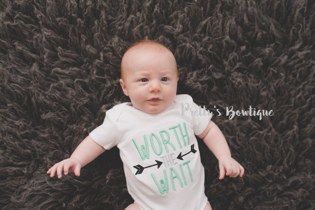 Gender neutral Worth the Wait Bodysuit or shirt can be customized Hospital or Coming home outfit - Pretty's Bowtique