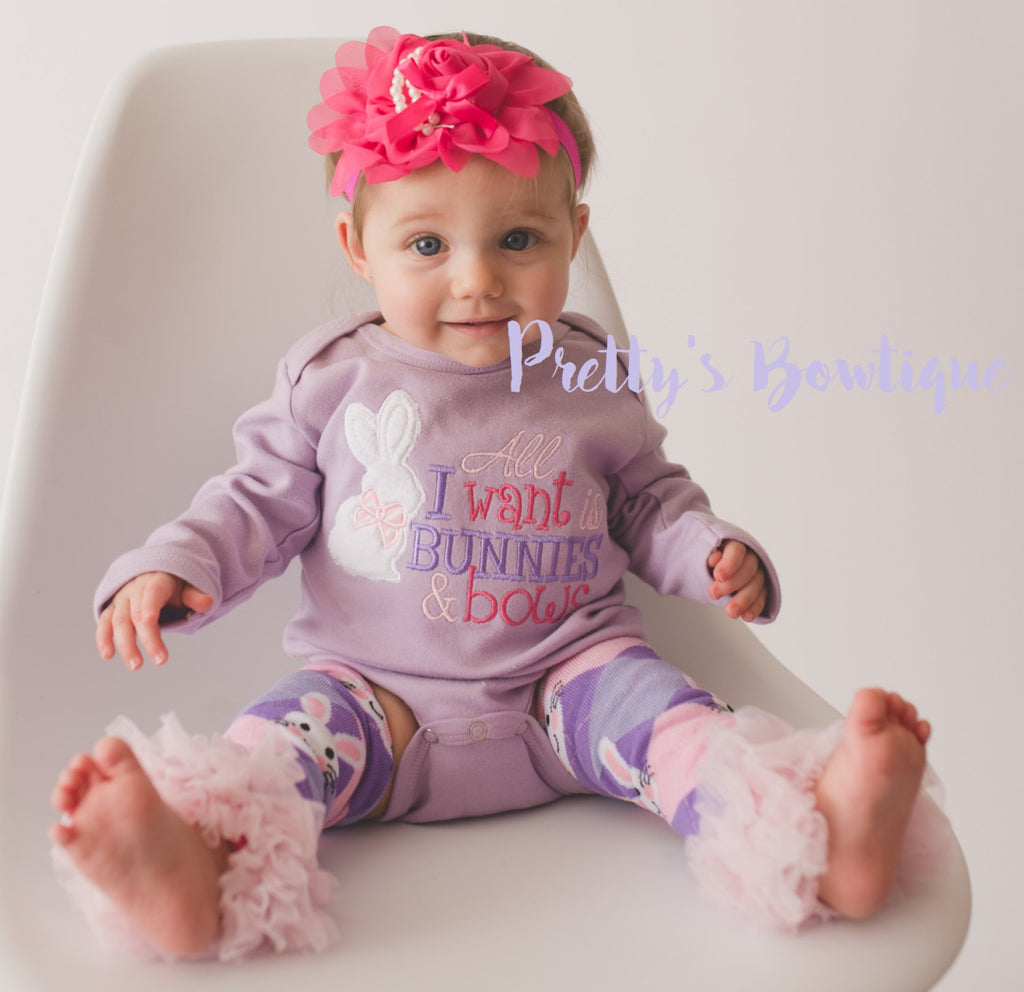 Girls Easter Shirt -- All i want is bunnies and bows-- Girls Easter Bunny shirt or Bodysuit -- Girls T Shirt -- - Pretty's Bowtique
