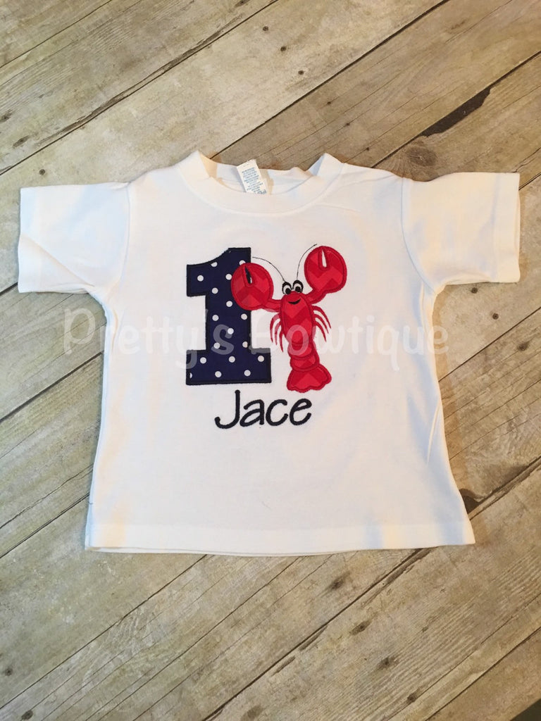 Boys Crawfish Birthday Shirt -- applique Birthday Shirt Crawfish boil party-- Personalized Crawfish party shirt - Pretty's Bowtique