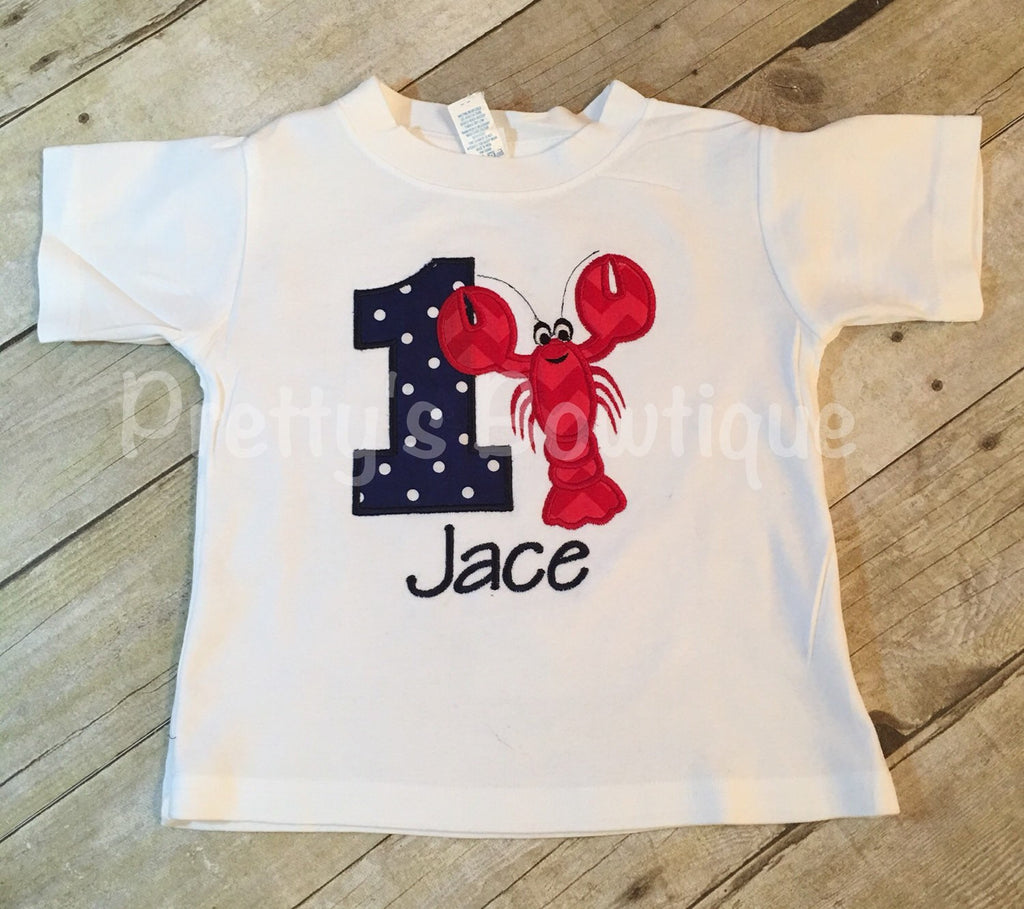 Boys Crawfish Birthday Shirt -- applique Birthday Shirt Crawfish boil party-- Personalized Crawfish party shirt - Pretty's Bowtique