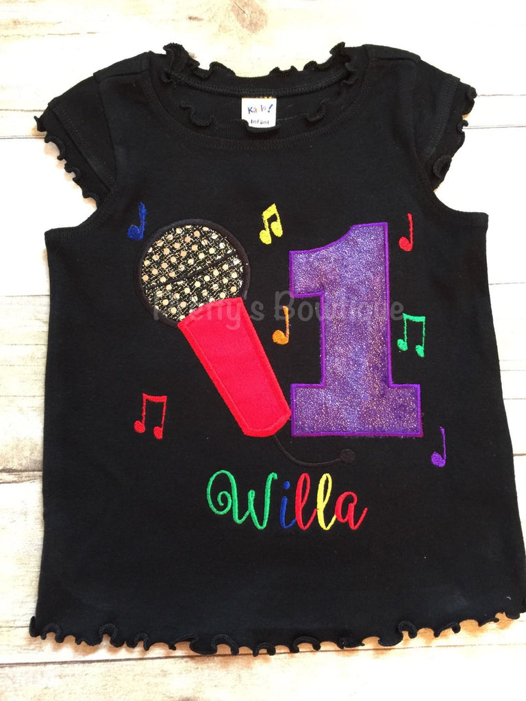 Girls Music Birthday shirt -- microphone birthday shirt -- Girls music party shirt -- Music Birthday Shirt any age or colors - Pretty's Bowtique