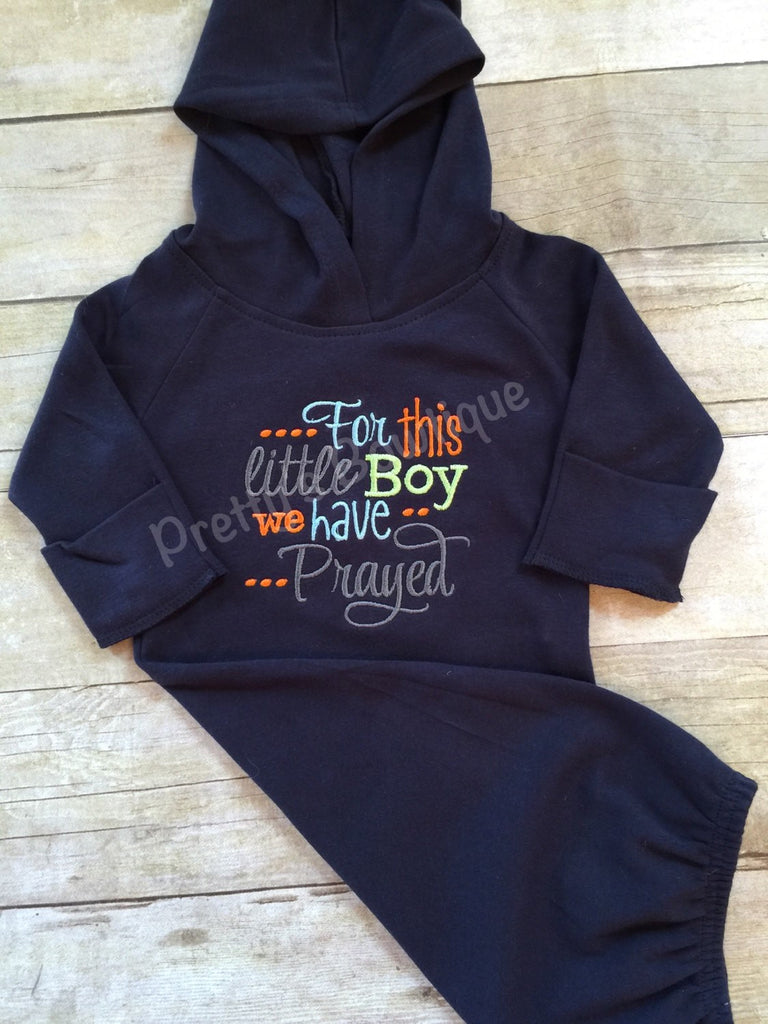 Newborn boy coming home outfit --For this Little boy we have Prayed gown with hoodie hat - Pretty's Bowtique