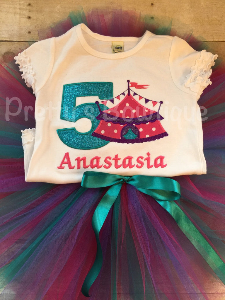 Girls Circus Birthday outfit -- Circus birthday outfit -- Shirt or One piece, headband and matching tutu - Pretty's Bowtique