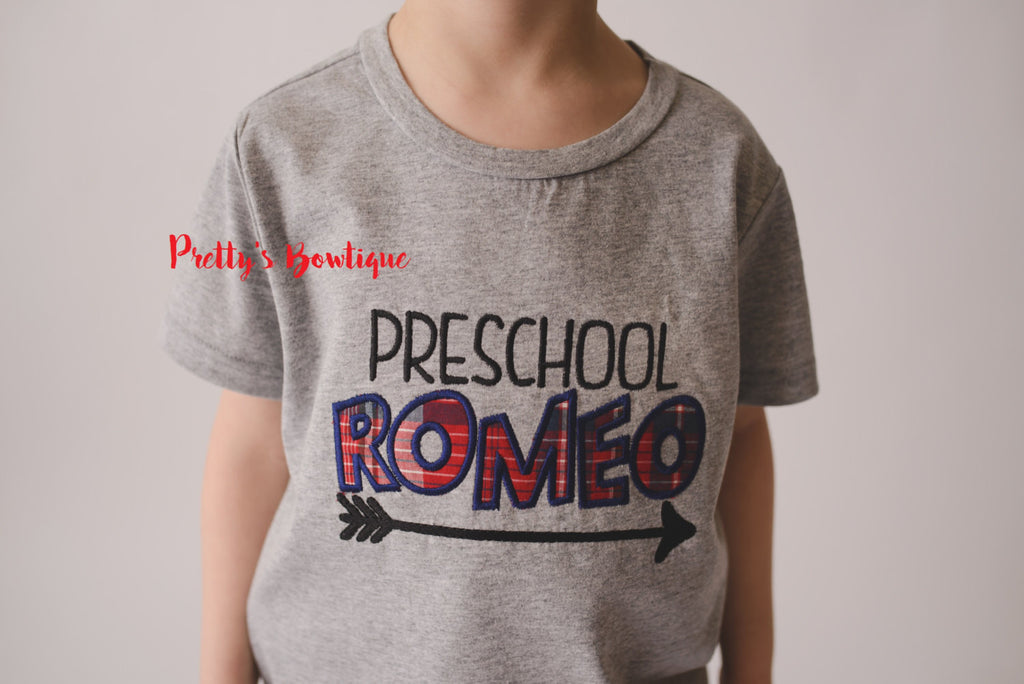 Boys Preschool shirt- Preschool Romeo shirt -- Little boys shirt-- Boys back to school shirt - Pretty's Bowtique