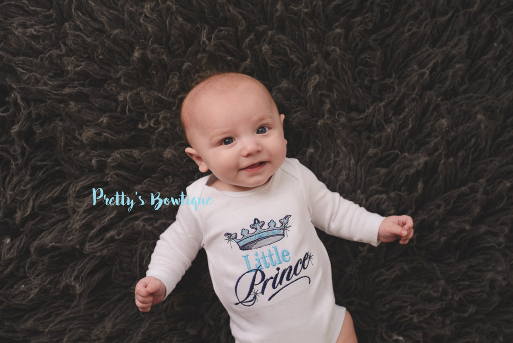 Little Prince Baby Boy bodysuit-- Outfit Embroidered Bodysuit / T Shirt for Newborn, Toddler & Youth - Pretty's Bowtique