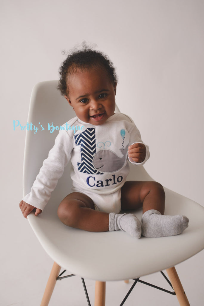Boys Whale 1st Birthday Shirt or Bodysuit  - Custom Birthday outfit Whale - Pretty's Bowtique