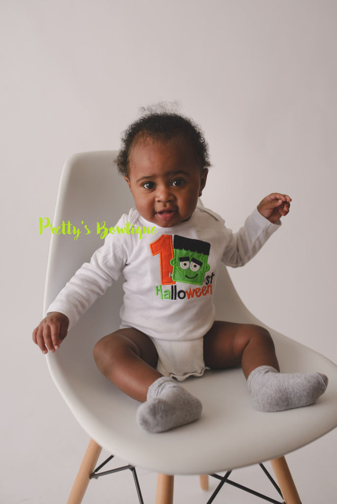 Boys 1st Halloween Frankenstein personalized boys bodysuit or shirt - Pretty's Bowtique